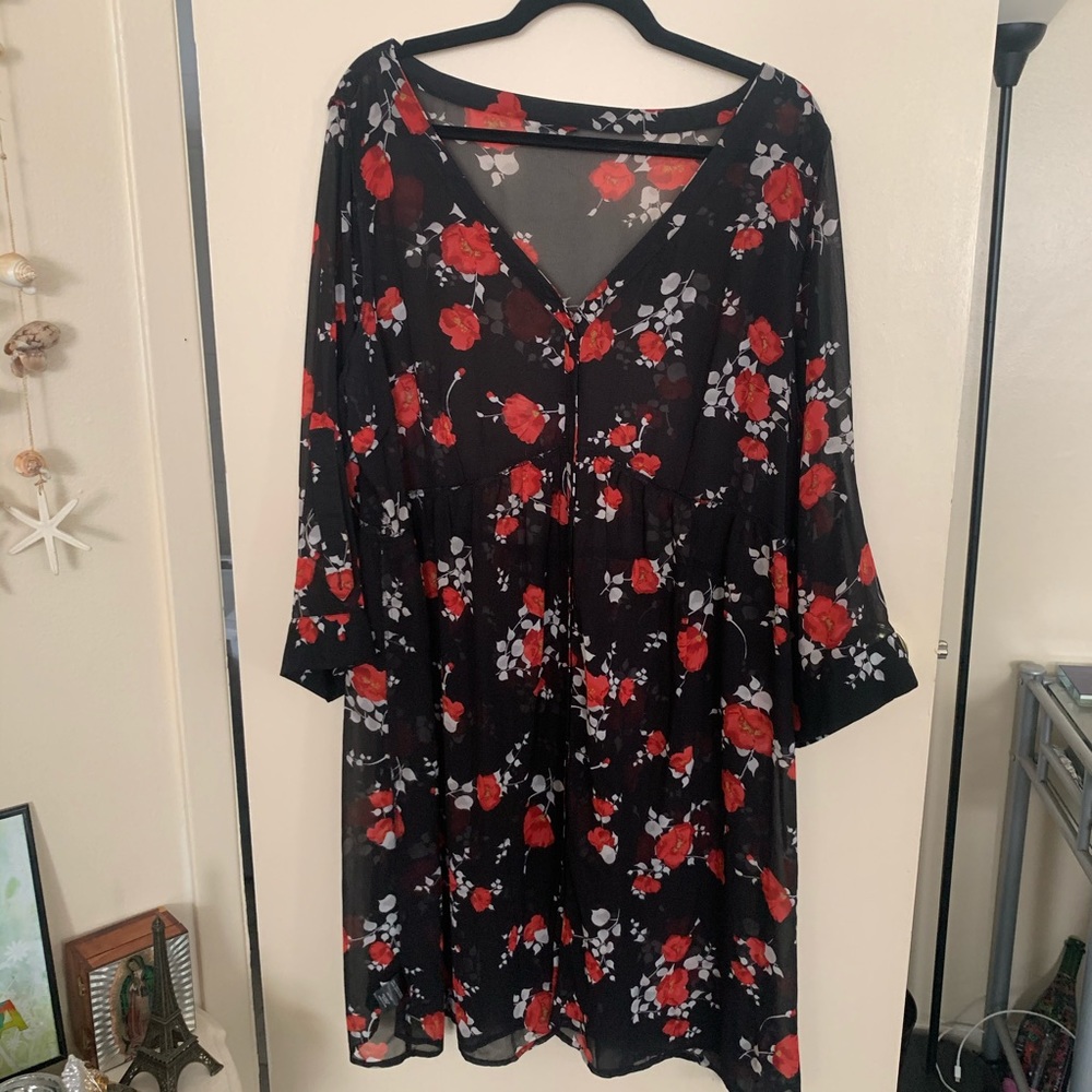 Black and red floral sheer floral dress